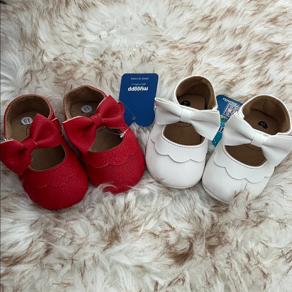 Kids Red and White Bow Shoes